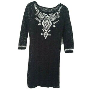 Express Dress Women's Size XS Aztec Embroidered Lace Black White